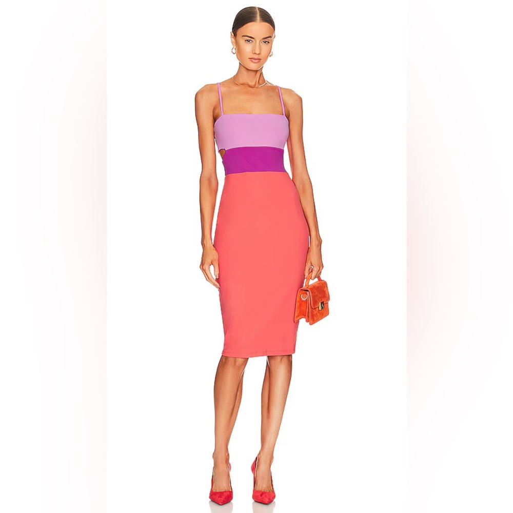 Susana Monaco STRAP COLORBLOCK MIDI DRESS IN COSMO SHERBET